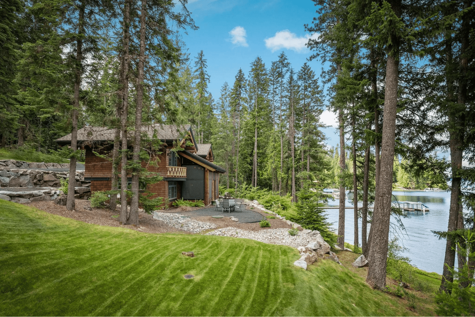 Guest Lodge Exterior Patio and lakeside view