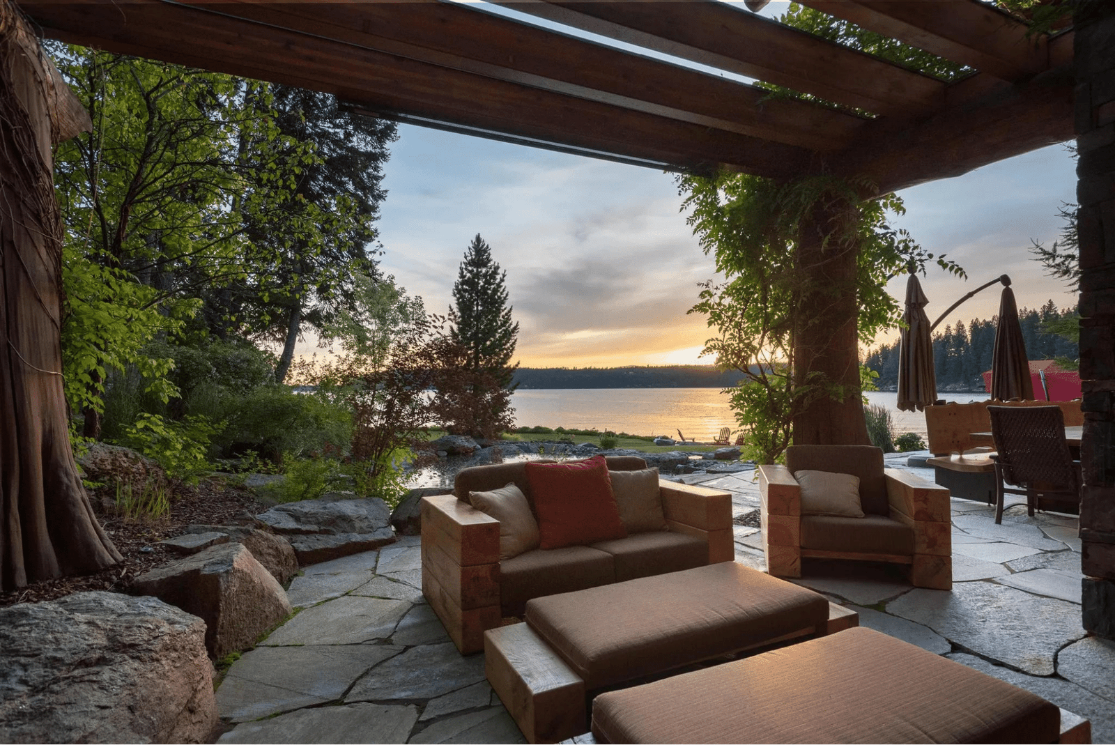 Patio: Outdoor furniture with lakeside view